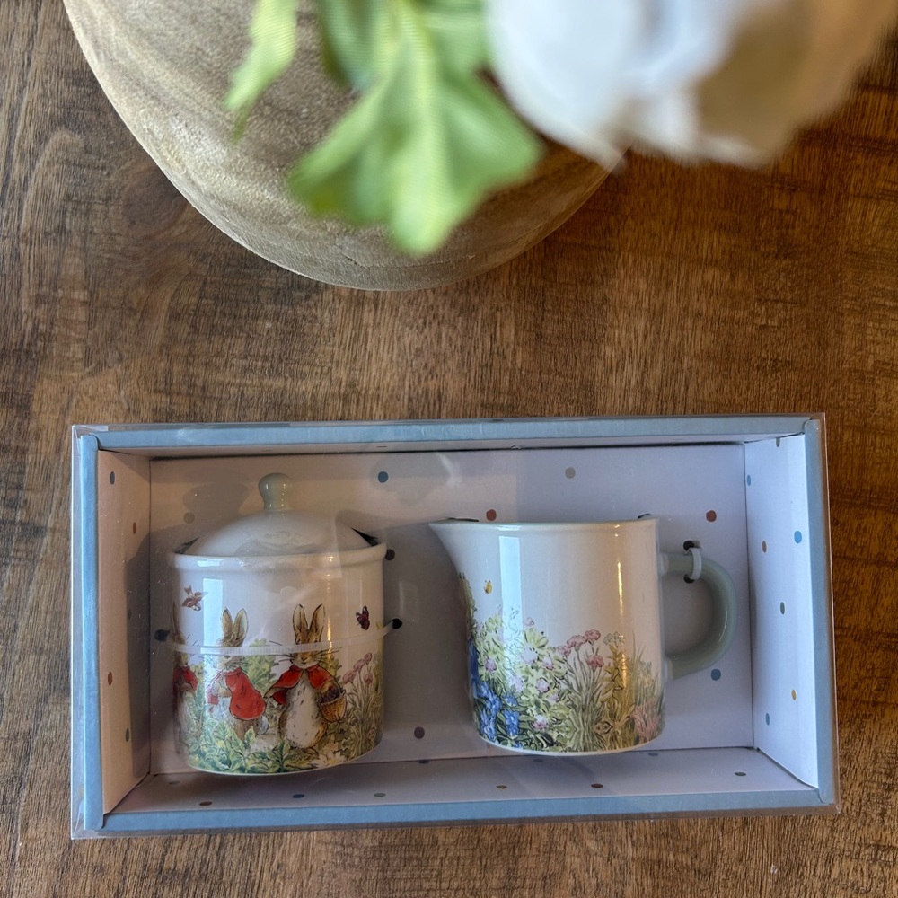 Ceramic Floral & Bunny Creamer and Sugar Set - White